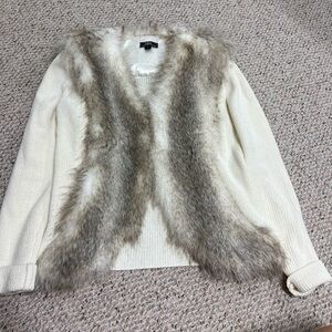 Lisa International Faux Fur Sweater Size Large Long Sleeve White Brown